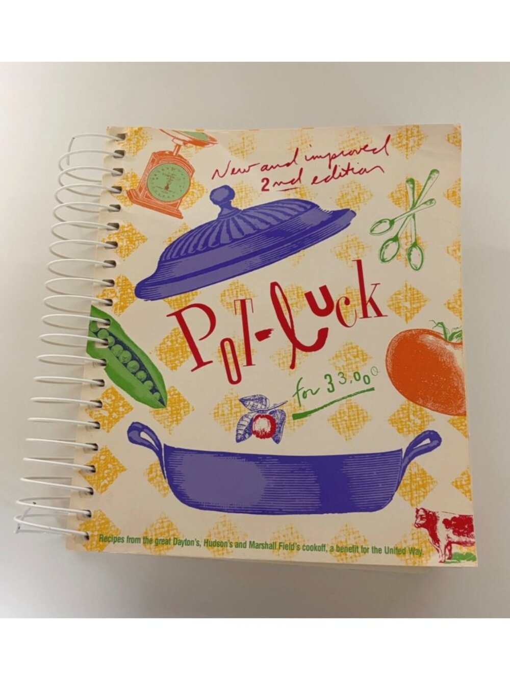 Pot-Luck for 33000 Cookbook Daytons Hudsons United Way 1993 Spiral Bound Vintage